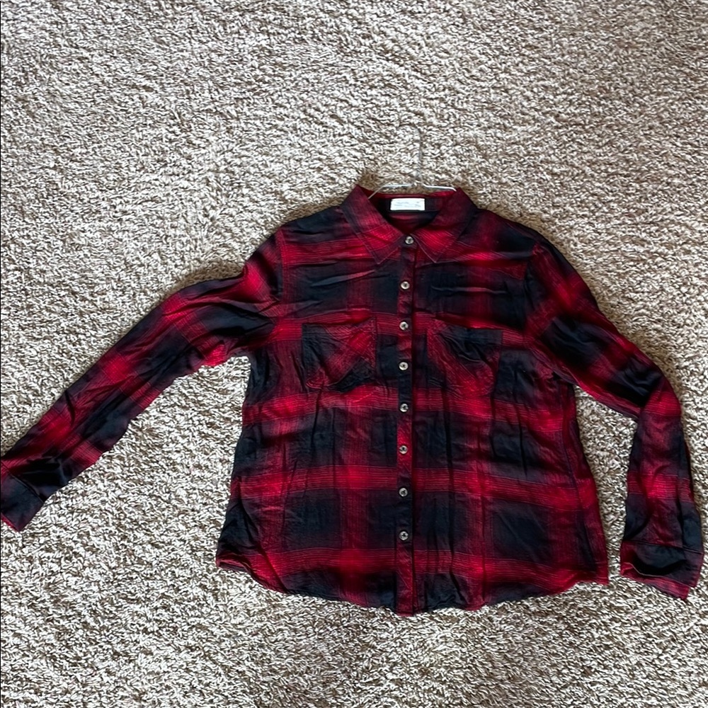 Maurices Red and Black Plaid Button Down Shirt